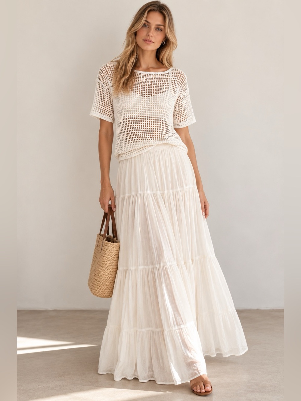 Vakkorama by Vakko Exclusive Handmade Crochet Open Knit White Top Size S